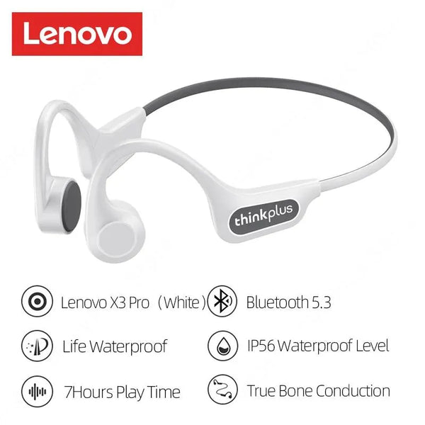 Bluetooth #201 =  Lenovo X3 Pro Bone Conduction Earphones Wireless Headphones Bluetooth white