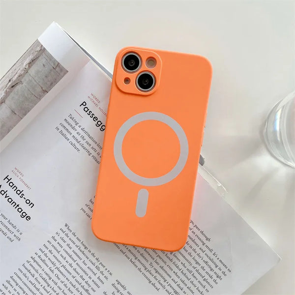 iPhone Case #181 = Liquid Silicone Magnetic Cases orange for iPhone
