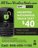 BYOP = Simple Mobile 2 Lines Family $75 Unlimited Everything Plan + 5GB Hotspot + 2 Sim Card + 2 New Number