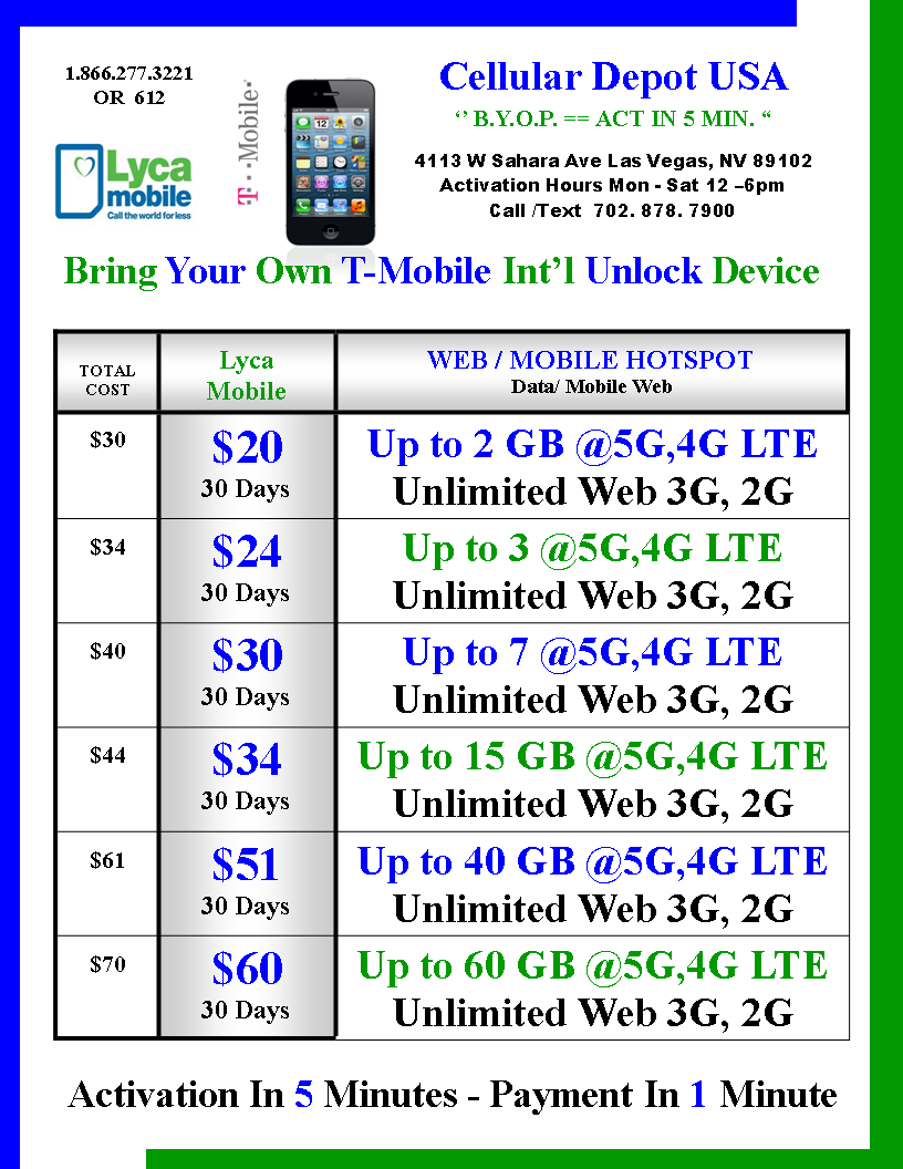 Lycamobile Unlimited PrePaid Pay as You Go Network in United