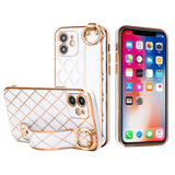 iPhone Case #107 = lavished Chromed Grid Design Thick TPU with Strap for iPhone