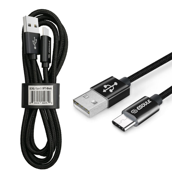 Type C Charger #58 = 3FT Braided Cable For Type-C black 15watt