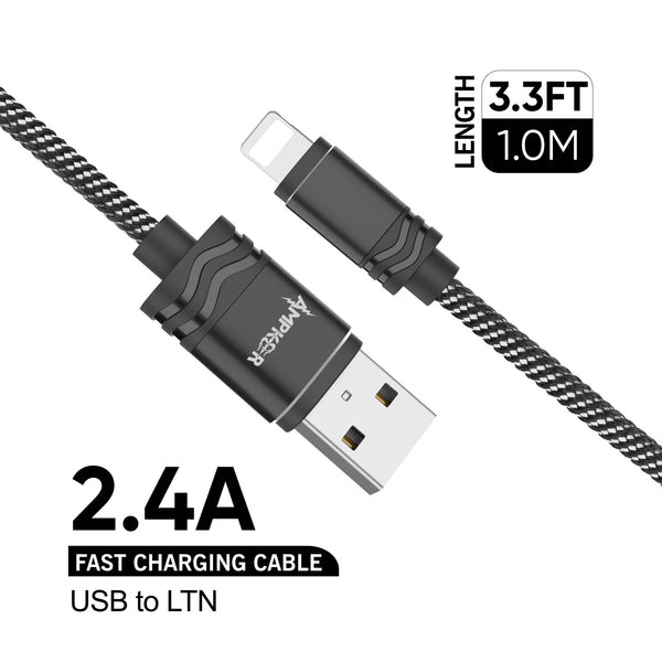 iphone charger Cable #46 = Loose 3.3FT/1M Nylon Braided USB to LIGHTNING Cable - 2.4A - Silver/Black