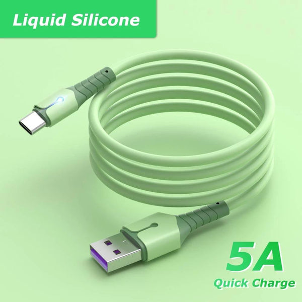 Type C charger Cable #202 = USB-A TO Type C 5A Liquid Silicone Super Fast Charge  for iphone 15, All Samsung
