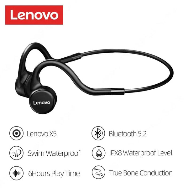 Bluetooth #203 =  Lenovo X5 Bone Conduction Earphones Wireless Headphones Bluetooth white