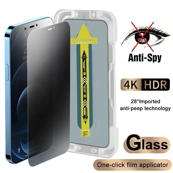 Tempered Glass iPhone #101 = One Click Install Full Coverage Anti-Spy Privacy  for iPhone 16,15,14,13,12, 11 Pro, Max, XR, X/S, 8+,8, 7+, 7, 6+, 6, SE2, SE, 5, 5S, 5C,4/s
