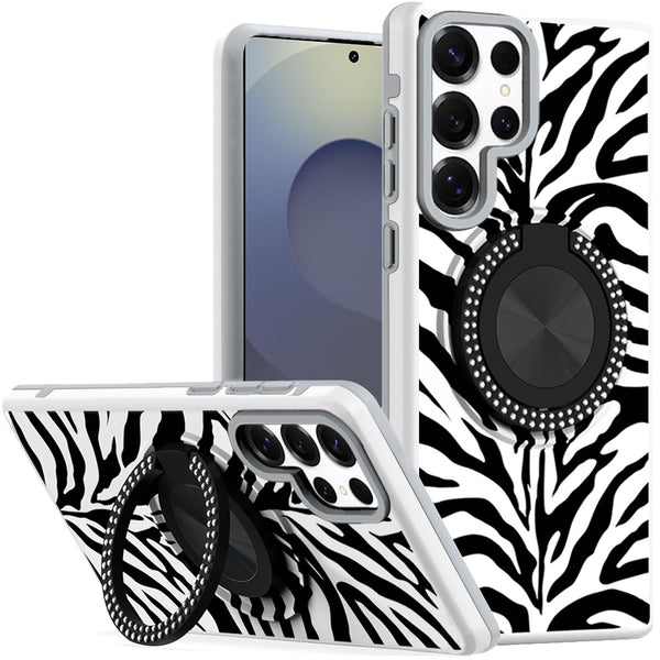 Samsung Case #216 = Metal Diamond CD Pattern Design Matte Finished Hybrid with Rotational Ring [Car Mount Friendly] Case