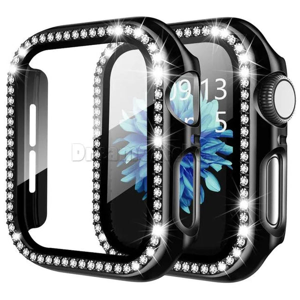 iWatch Accessories #216 = BlLACK Bling Tempered Glass Cover For Apple 38mm, 40mm, 42mm, 44mm, 45mm, 49mm,
