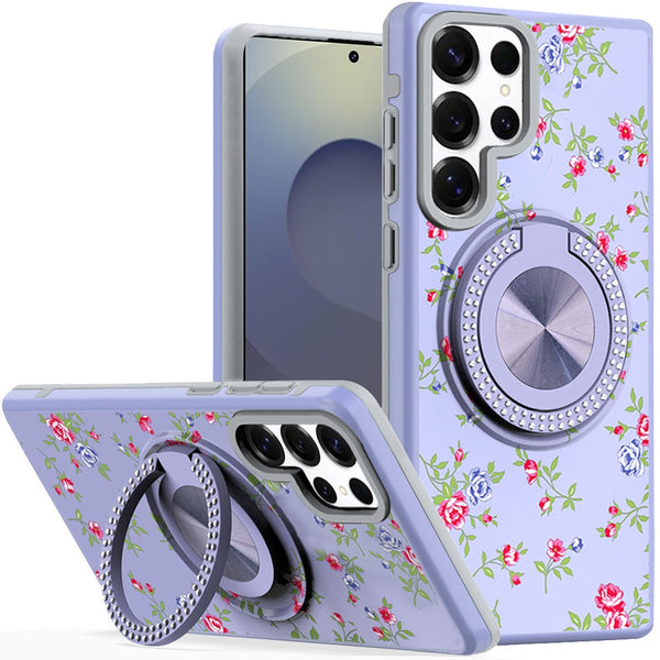 Samsung Case #217 = Metal Diamond CD Pattern Design Matte Finished Hybrid with Rotational Ring [Car Mount Friendly] Case