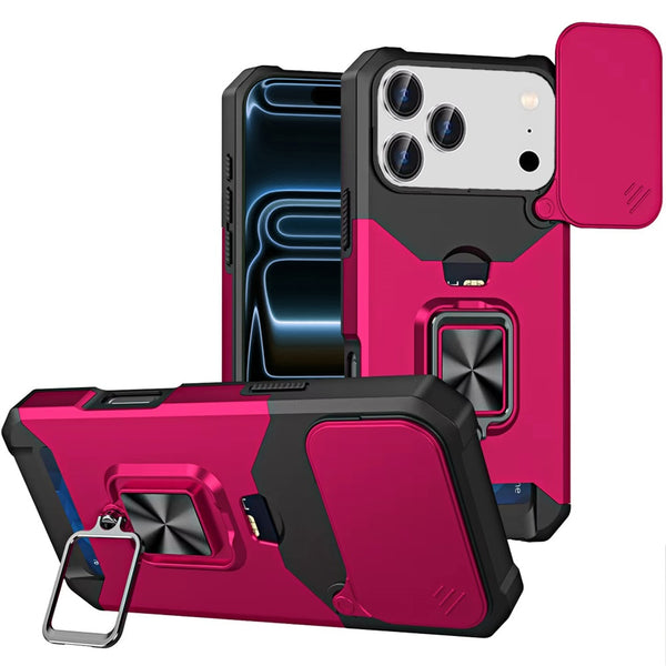 iPhone Case #217 = Multi-Functional Card Magnetic Ring Stand Hybrid Camera Case Cover