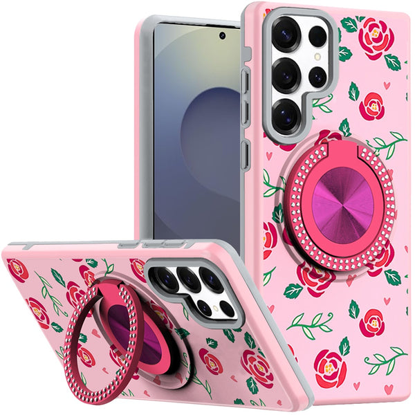 Samsung Case #218 = Metal Diamond CD Pattern Design Matte Finished Hybrid with Rotational Ring [Car Mount Friendly] Case