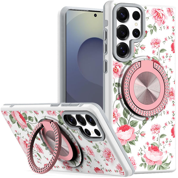 Samsung Case #221 = Metal Diamond CD Pattern Design Matte Finished Hybrid with Rotational Ring [Car Mount Friendly] Case