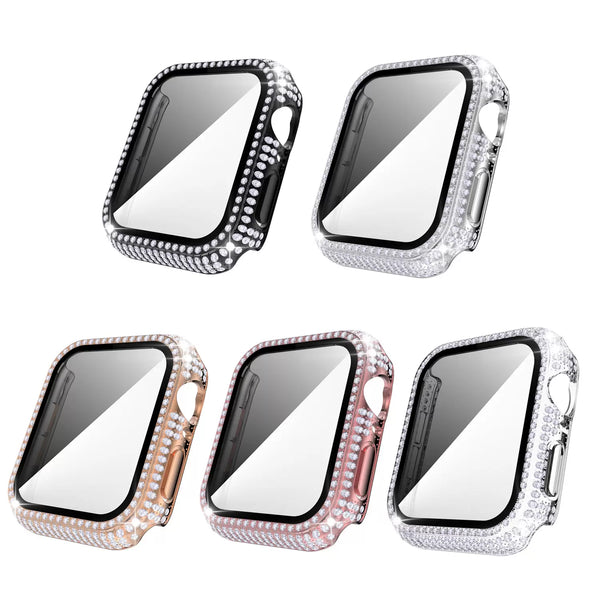 iWatch Accessories #219 = Tempered Glass w/ double Diamond  Case Cover For Apple 38mm, 40mm, 42mm, 44mm, 45mm, 49mm,