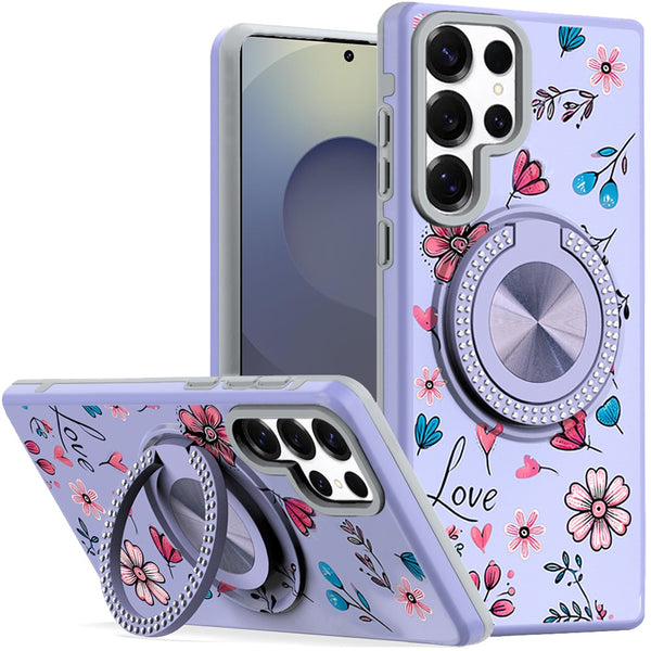 Samsung Case #222 = Metal Diamond CD Pattern Design Matte Finished Hybrid with Rotational Ring [Car Mount Friendly] Case