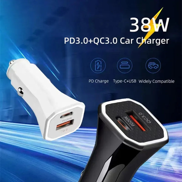 Power Adapter #231 = 38W 20w Type C +18 USB-A Car Charger Quick Charger