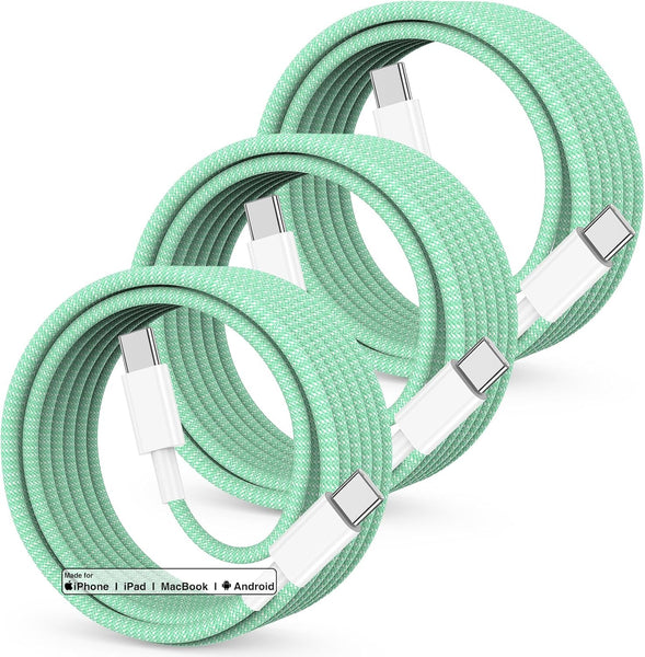 Type C charger Cable #232 = 60W USB C to USB C 1 Cable 3ft Long Braided GREEN