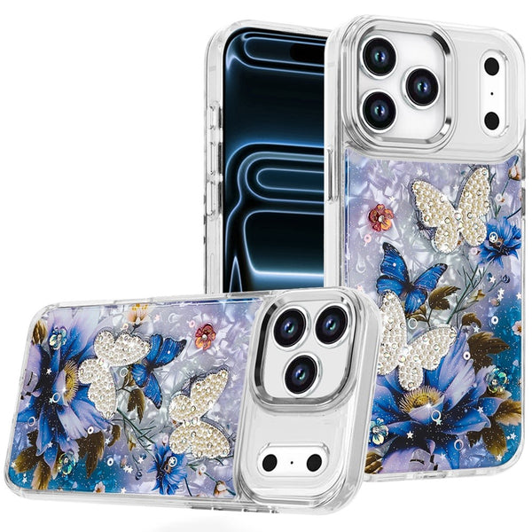 iPhone Case #234 = Glitter Butterfly Ornaments Design HQ Metal Buttons Hybrid