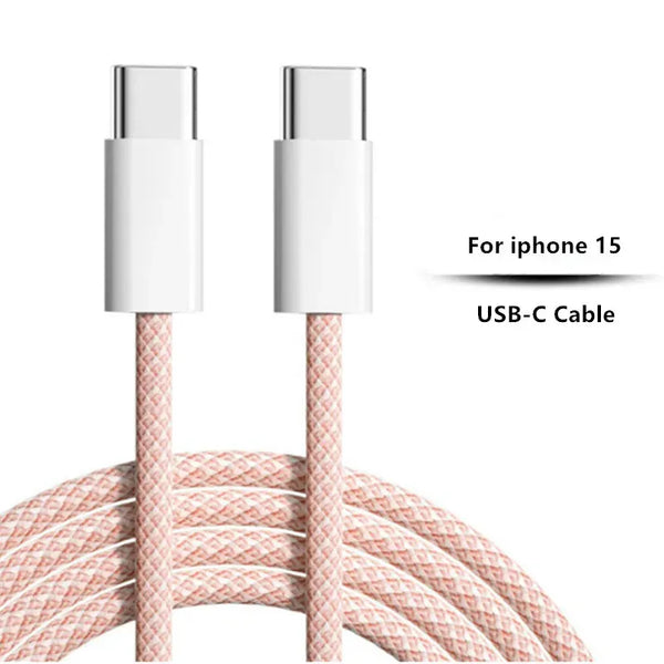 Type C charger Cable #238 = 20V USB C-C Braided Charge cable for iPhone 15 , 16 Series PINK