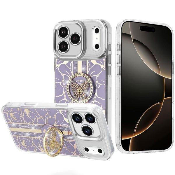 iPhone Case #246 = Splendid Floral Designs with Metal Camera and Buttons with Butterfly Ring Stand Hybrid Case