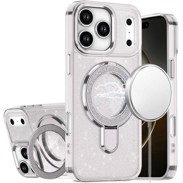 iPhone Case #248 = Transparent Glitter Rotaional Magnetic Ring Stand HQ Hybrid