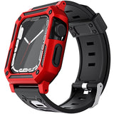 iWatch Accessories #25 = For Apple Watch Size 38/40/41mm Full Protection Tough Hybrid Watch Case + Band - Red