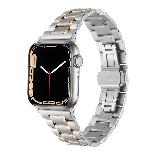 iWatch Accessories #30 = For Apple Watch Size 38/40/41mm Executive Metal Watch Band - Silver+Rose Gold