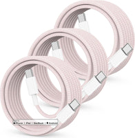 Type C charger Cable #233 = 60W USB C to USB C 1 Cable 3ft Long Braided PINK