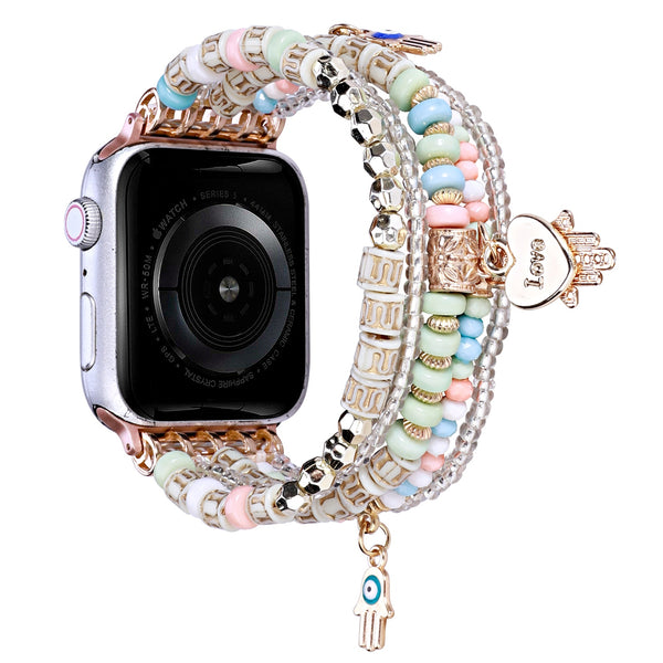 iWatch Accessories #32 = For Apple Watch Size 38/40/41mm Love Pendant Ornaments Beads Watchband - Pink