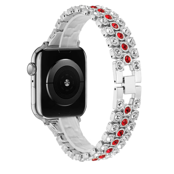 iWatch Accessories #34 =For Apple Watch Size 38/40/41mm Chrome Diamond Watch Band - Silver/Red
