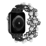 iWatch Accessories #35 = For Apple Watch Size 38/40/41mm Pearl Diamond Zinc Alloy Watch Band - Black
