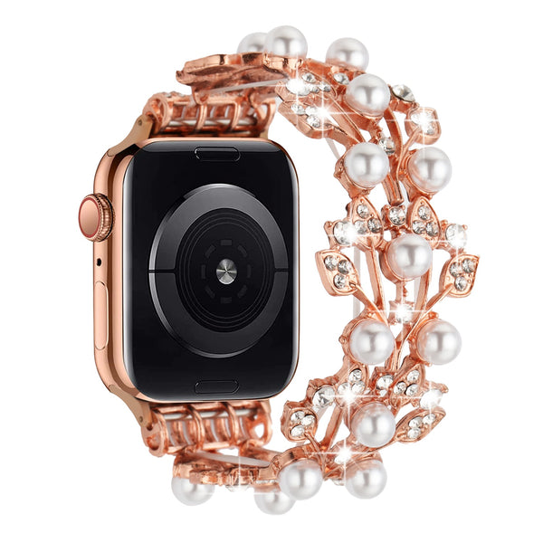 iWatch Accessories #36 = For Apple Watch Size 38/40/41mm Pearl Diamond Zinc Alloy Watch Band - Rose Gold