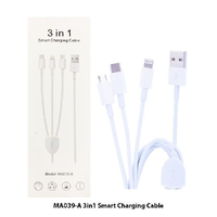 Iphone charger #154 = USB-A 3 IN 1  Cable WHITE