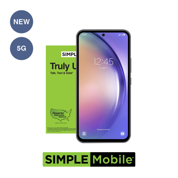 Service Phone Combo #426 = New - Samsung A54 5G CMDA lock + $25 Unlimited Plan Simple Mobile