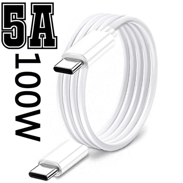 phone charger Cable #169 = 10ft 100W 5A Type c  to c USB Cables FOR IPHONE 15, SAMSUNG WHITE