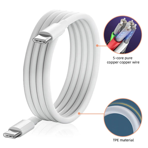 phone charger Cable #176 = 6ft 18W U5B Type c  to c USB Cables FOR IPHONE 15, SAMSUNG WHITE