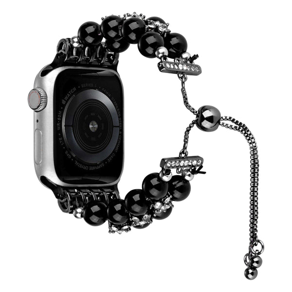 iWatch Accessories #38 = For Apple Watch Size 38/40/41mm Pearls Strand Beautiful Metal Watchband - Black