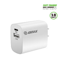 TRAVEL Charger #162 = 18W PD & 2.4A USB Wall Adapter BLACK
