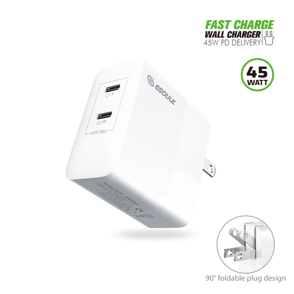 TRAVEL Charger #166 = 45W PD Dual Type-C FAST WALL CHARGE WHITE