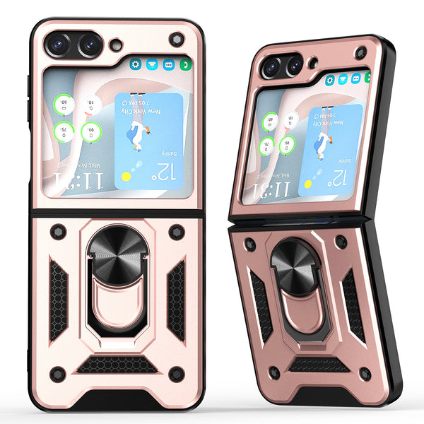 Samsung Case #103 = Samsung  Z Flip 5,4,3,2 Camera Push Magnetic Ring Stand Hybrid Case Cove