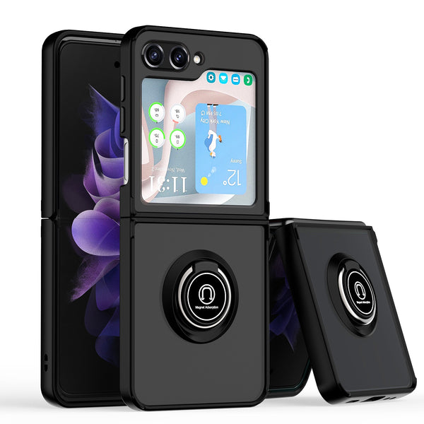 Samsung Case #104 = Samsung  Z Flip 5,4,3,2 Unique Flip Magnetic Ring Stand Transparent Hybrid Case Cover