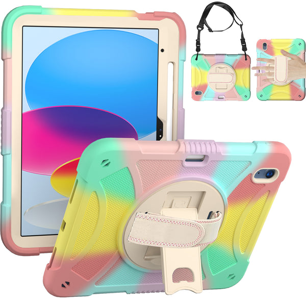 Tablet #227 = For Apple iPad 3in1 Tablet Hand and Shoulder Strap with Kickstand rainbow