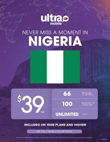 BYOP = Ultra Mobile NIGERIA $39 Unlimited Talk & Text, 15GB Data + Sim Kit + New Number