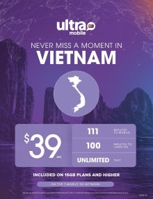 BYOP = Ultra Mobile VIETNAM $39 Unlimited Talk & Text, 15GB Data + Sim Kit + New Number