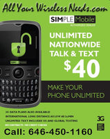 BYOP = Simple Mobile $40 Port In Promo Unlimited Talk, Text, Int'l Text & Data + 5 Gb Hotspot + Intl Talk + Sim Card+ New Number