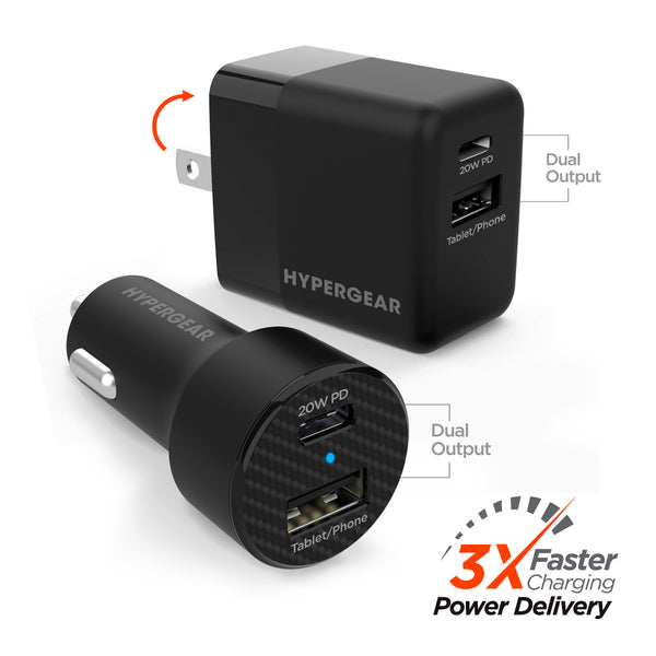 Charger Power Adapter #221 = 20W USB-C PD + 12W USB Dual Output Wall + Car Charger Bundle