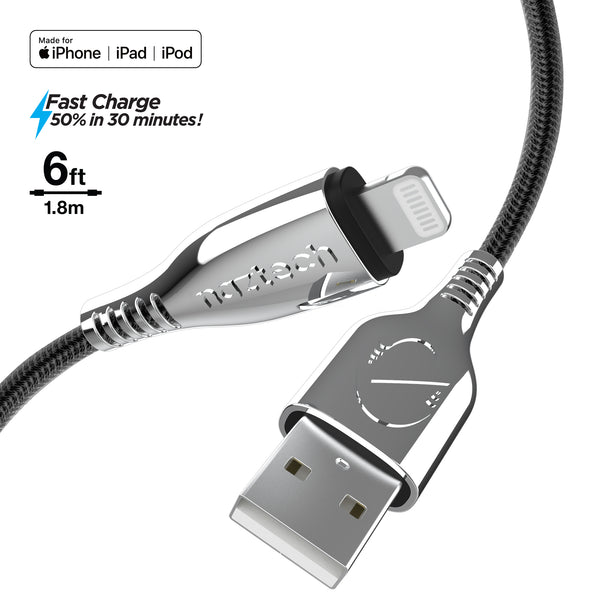 iphone charger Cable #105 = Titanium USB to MFi Lightning Braided Cable 6ft Black