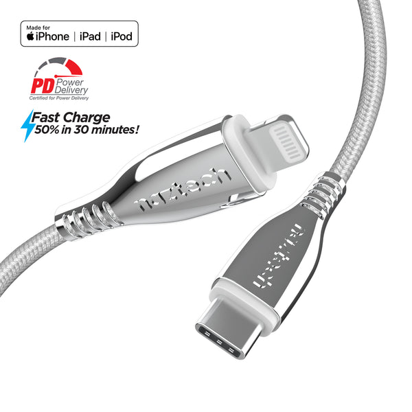 iphone charger Cable #104 = Titanium USB-C to Lightning Braided Cable 6ft White