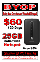 VERIZON Network Carrier Services & Hotspot $15-$85 Plan