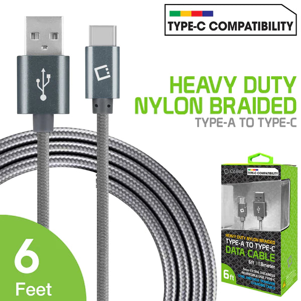 Type C Charger #33 = Type-C Cable, 6ft (1.8m) Heavy Duty Nylon Braided USB-A to USB-C