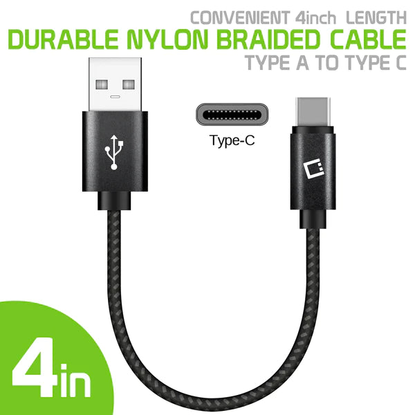 Type C Charger #17 = Type C Cable, 4 In. Premium Nylon Braided Fast Charging 15watt